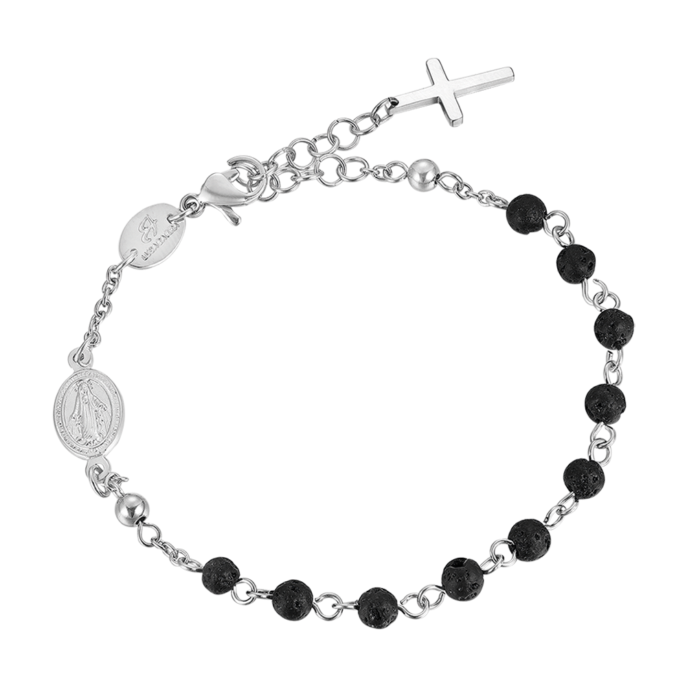 MEN'S STEEL ROSARY BRACELET WITH LAVA STONE