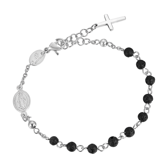 MEN'S STEEL ROSARY BRACELET WITH LAVA STONE