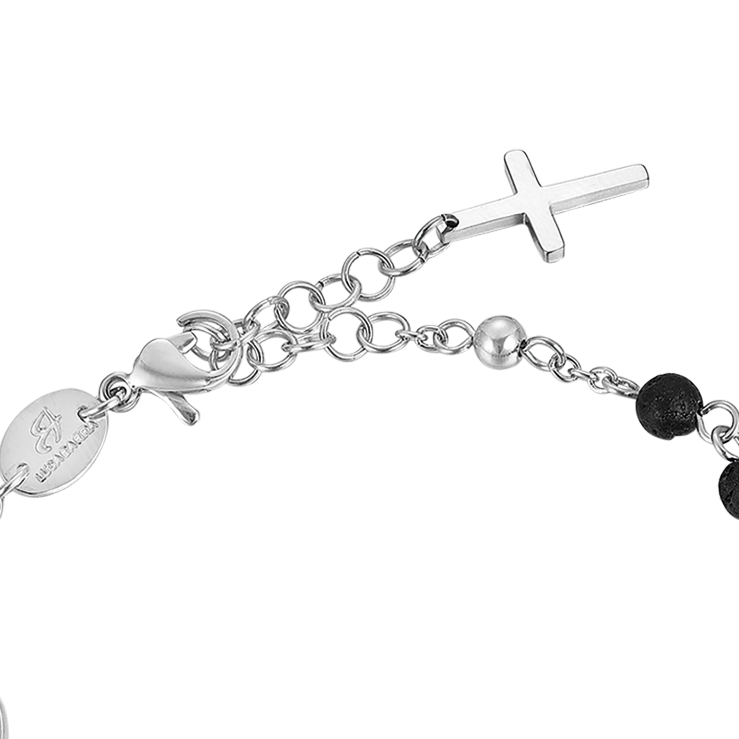 MEN'S STEEL ROSARY BRACELET WITH LAVA STONE