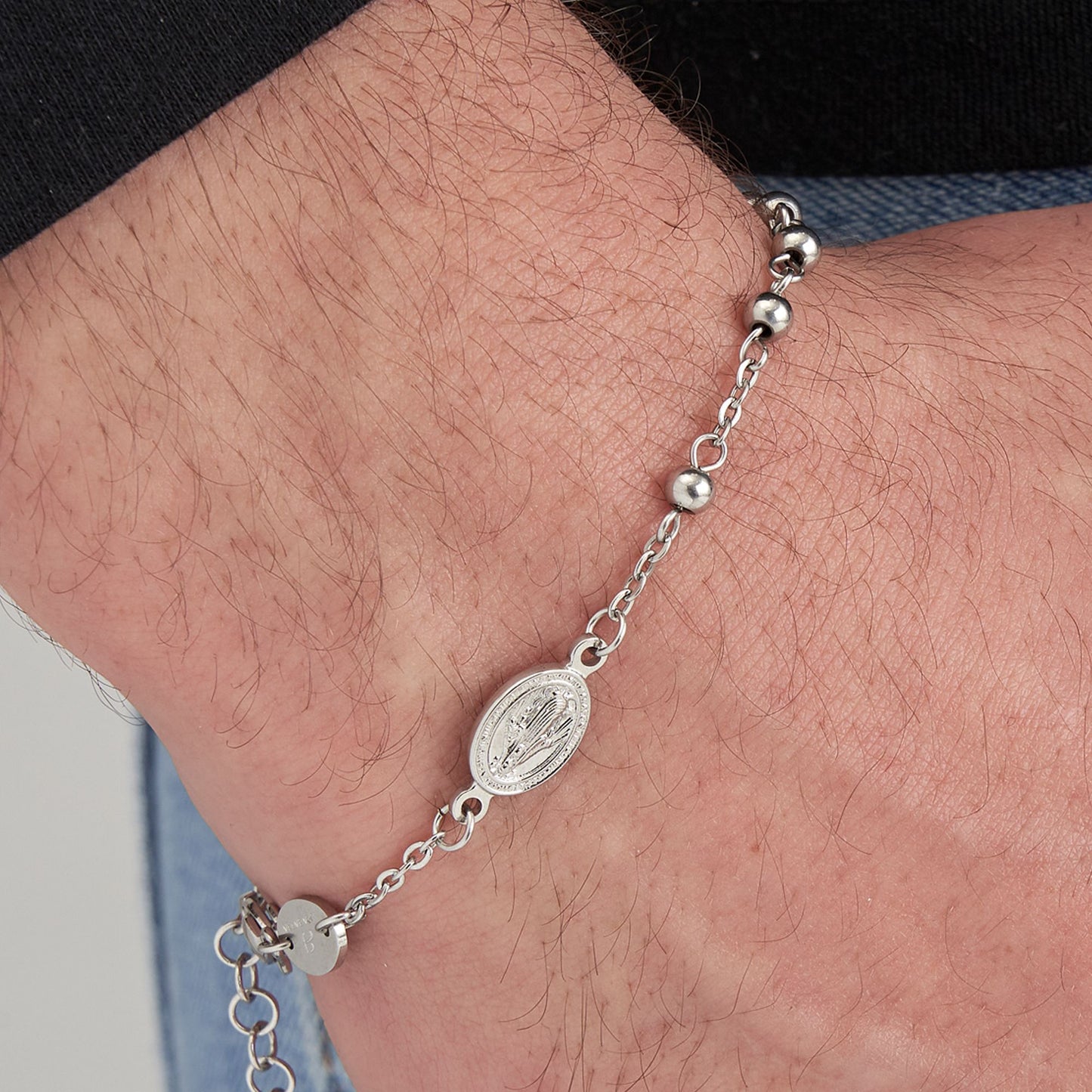 MEN'S ROSARY BRACELET IN STEEL WITH STEEL BONES Luca Barra