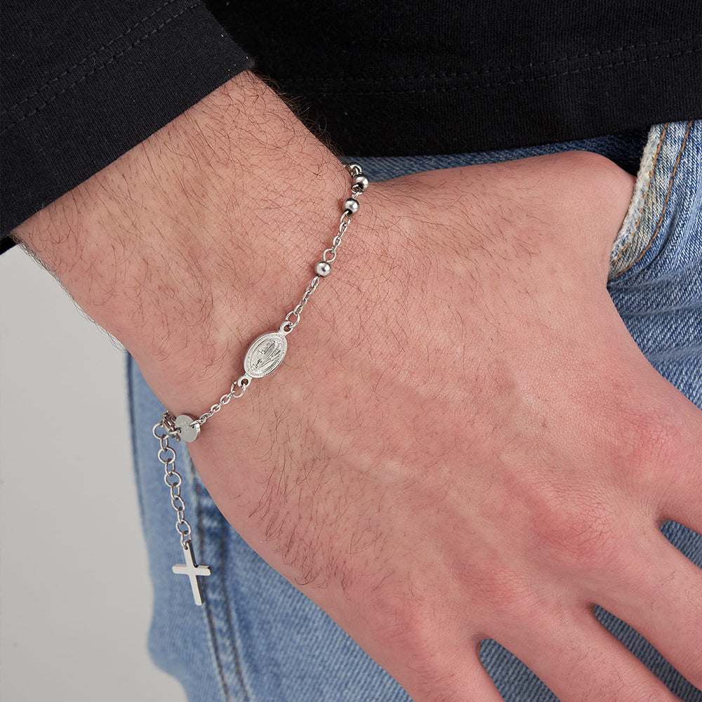 MEN'S ROSARY BRACELET IN STEEL WITH STEEL BONES Luca Barra