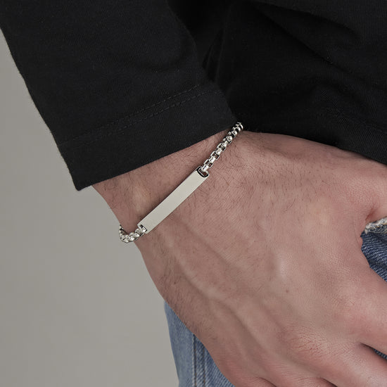 STEEL MEN'S BRACELET WITH CUSTOMIZABLE PLATE