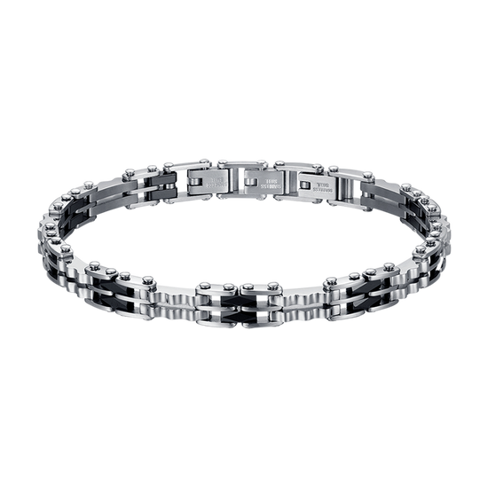 STEEL MEN'S BRACELET WITH BLACK CERAMIC CHAIN LINK ELEMENTS