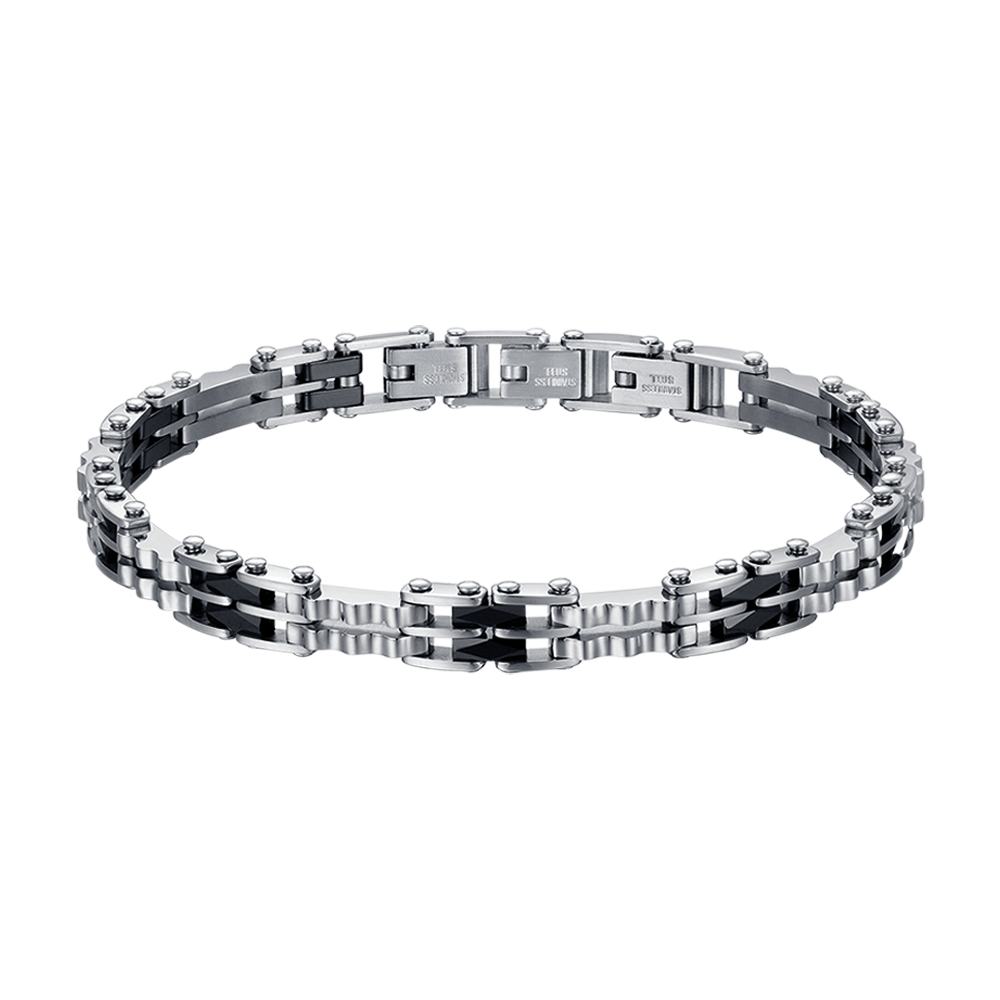 STEEL MEN'S BRACELET WITH BLACK CERAMIC CHAIN LINK ELEMENTS