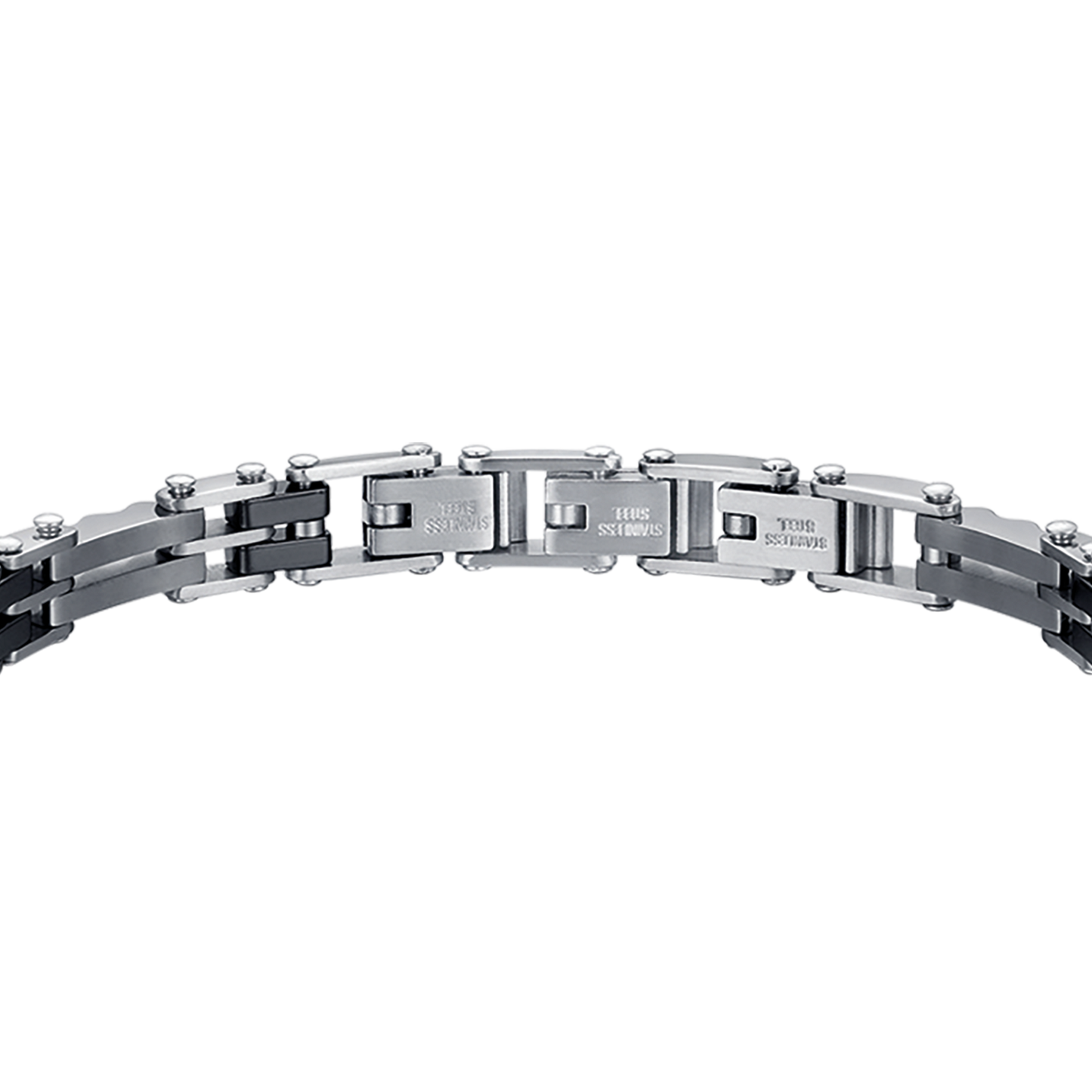 STEEL MEN'S BRACELET WITH BLACK CERAMIC CHAIN LINK ELEMENTS