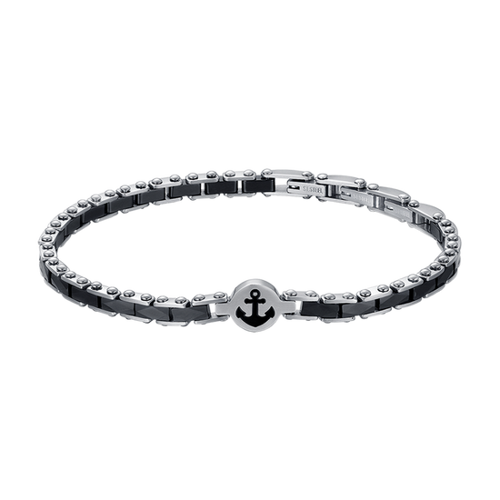 STEEL MEN'S BRACELET WITH BLACK CERAMIC ELEMENTS WITH ANCHOR