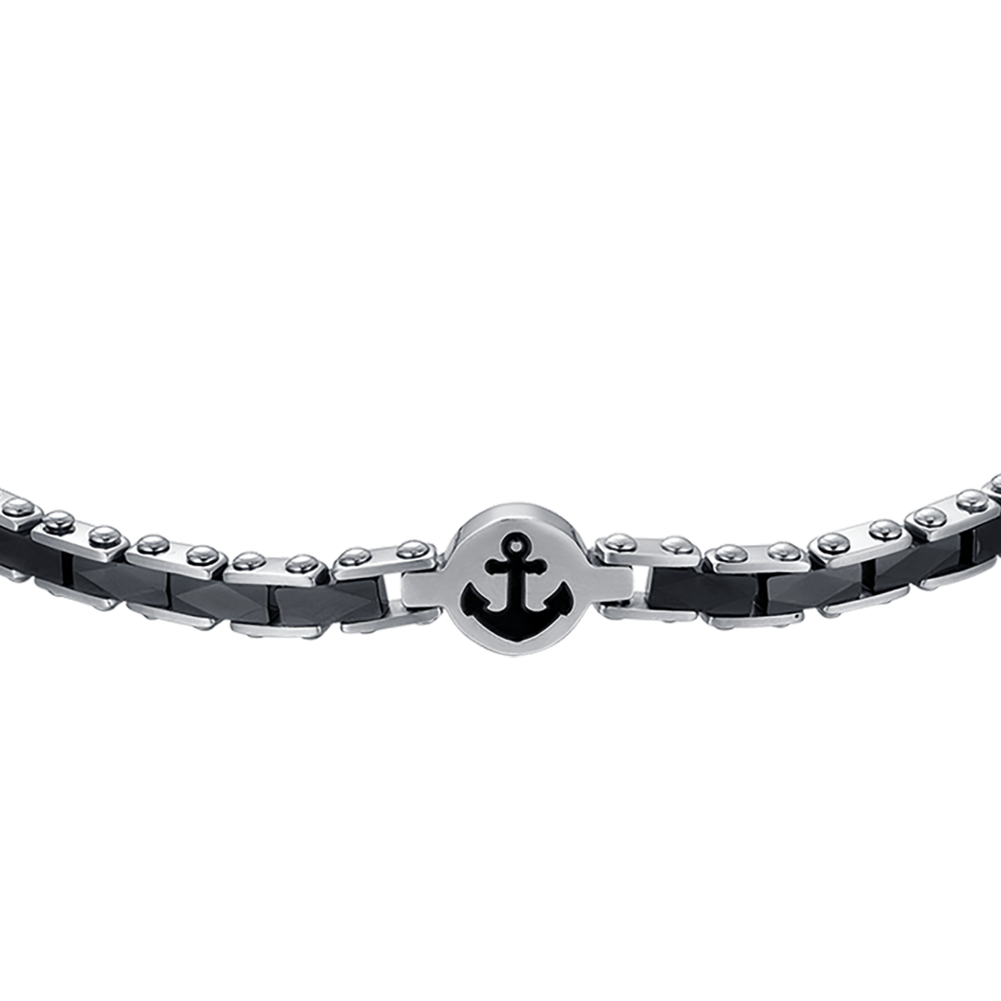 STEEL MEN'S BRACELET WITH BLACK CERAMIC ELEMENTS WITH ANCHOR