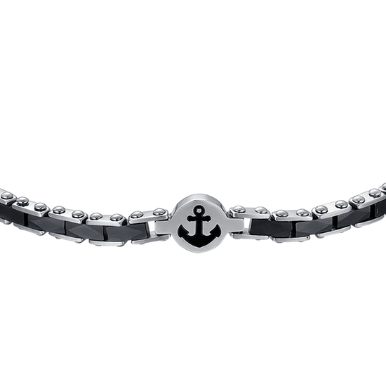 STEEL MEN'S BRACELET WITH BLACK CERAMIC ELEMENTS WITH ANCHOR