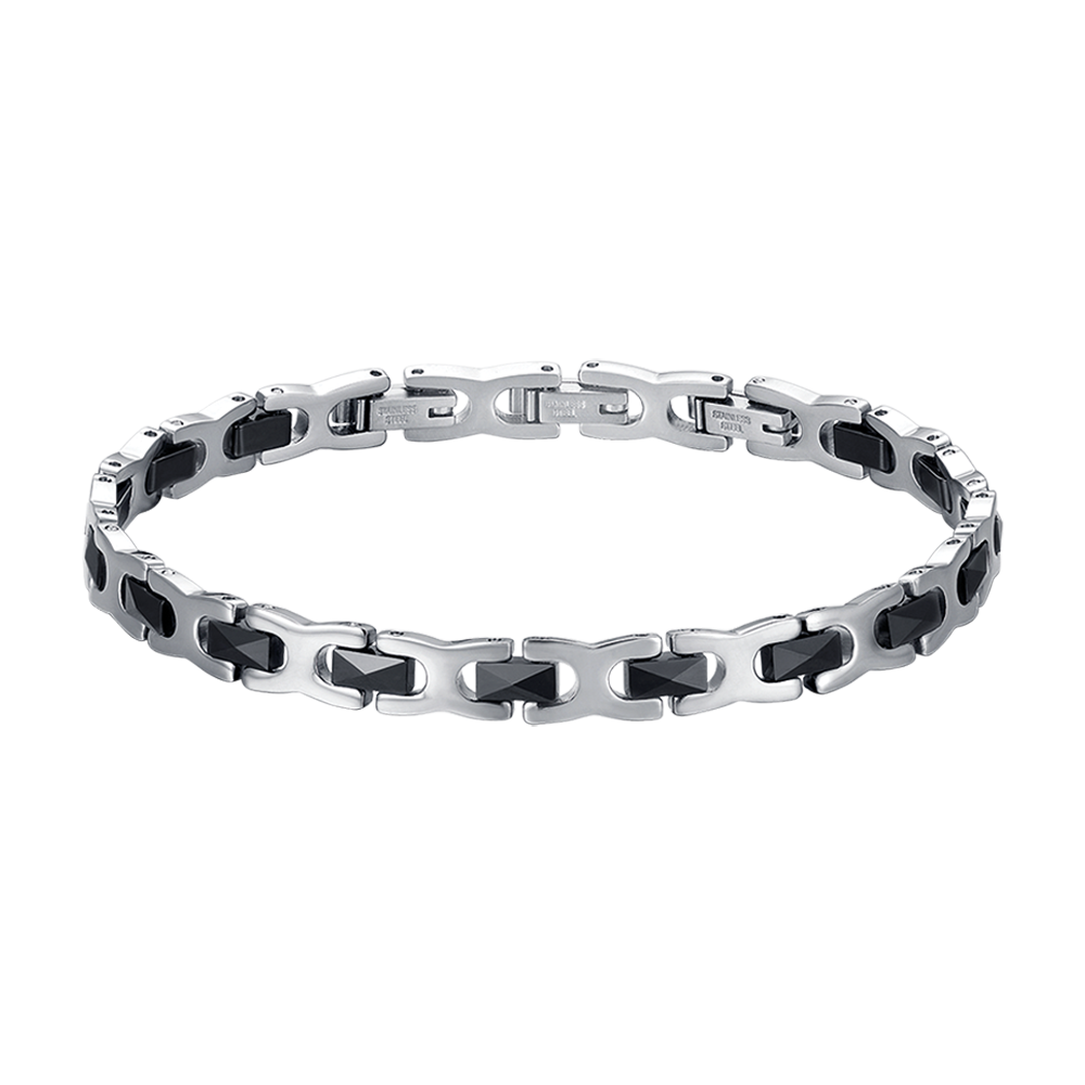 STEEL MEN'S BRACELET WITH BLACK CERAMIC ELEMENTS