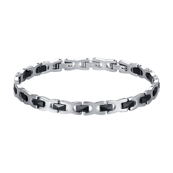 STEEL MEN'S BRACELET WITH BLACK CERAMIC ELEMENTS