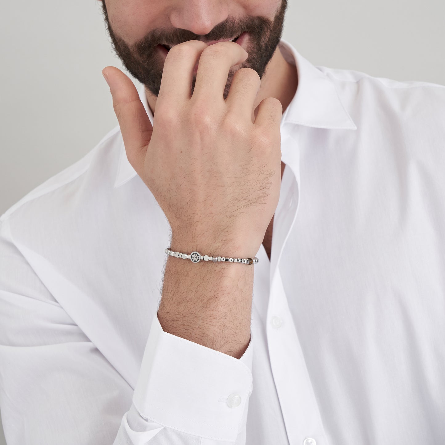 STEEL MEN'S TIGER EYE AND RUDDER BRACELET