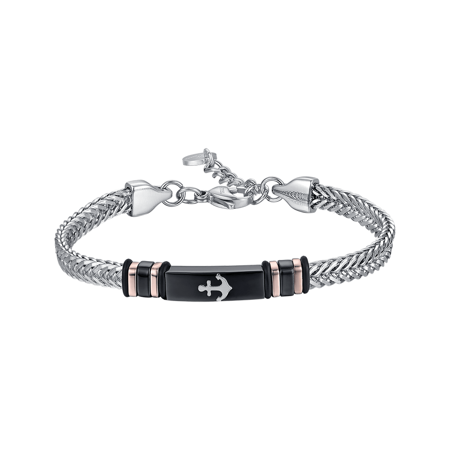 STEEL MEN'S BLACK IP STEEL PLATE BRACELET WITH ANCHOR