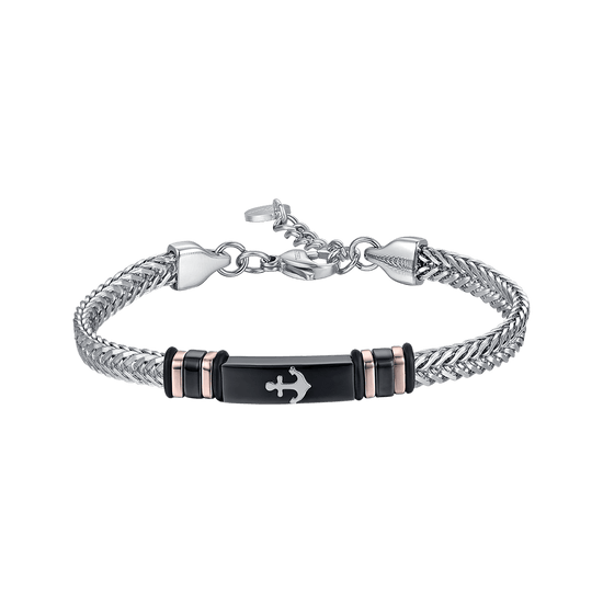 STEEL MEN'S BLACK IP STEEL PLATE BRACELET WITH ANCHOR