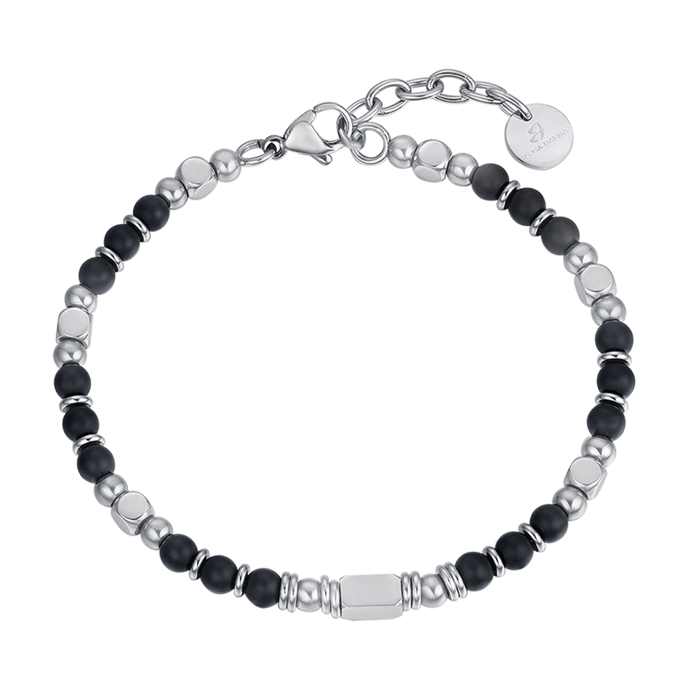 STEEL MEN'S BRACELET WITH BLACK AGATE STONES