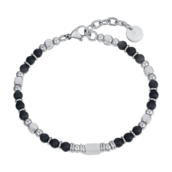 STEEL MEN'S BRACELET WITH BLACK AGATE STONES