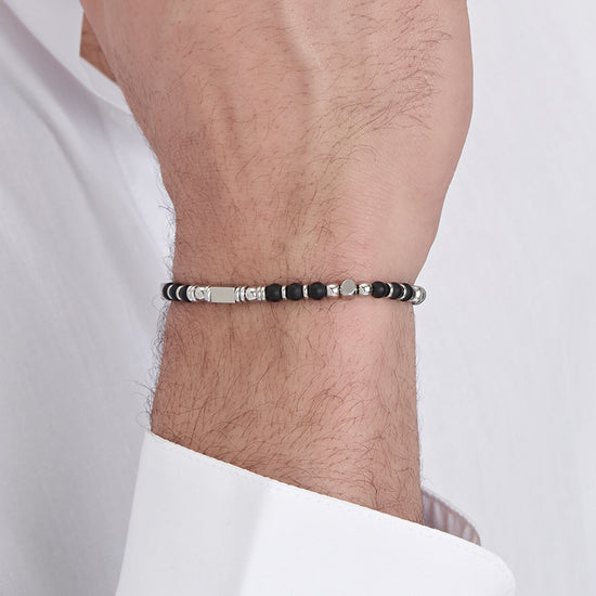 STEEL MEN'S BRACELET WITH BLACK AGATE STONES