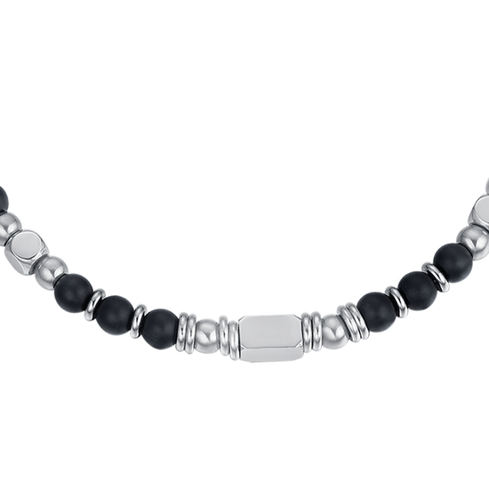 STEEL MEN'S BRACELET WITH BLACK AGATE STONES