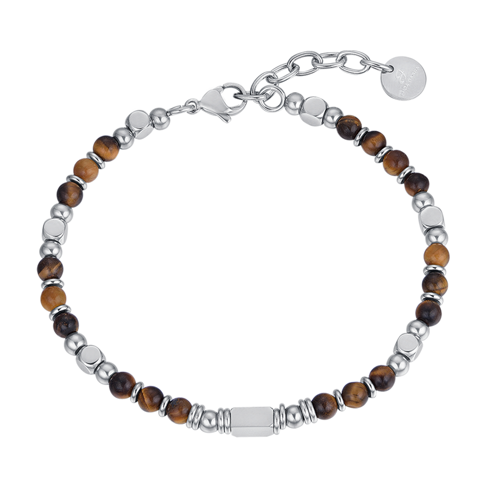 STEEL MEN'S BRACELET WITH BROWN TIGER EYE STONES