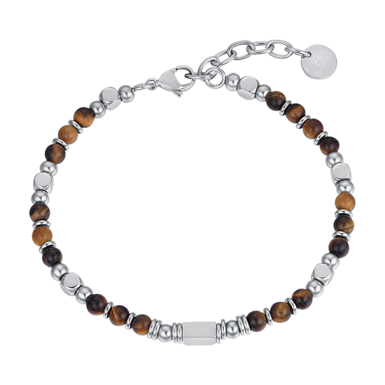 STEEL MEN'S BRACELET WITH BROWN TIGER EYE STONES