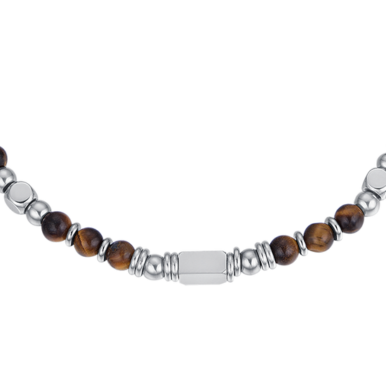 STEEL MEN'S BRACELET WITH BROWN TIGER EYE STONES