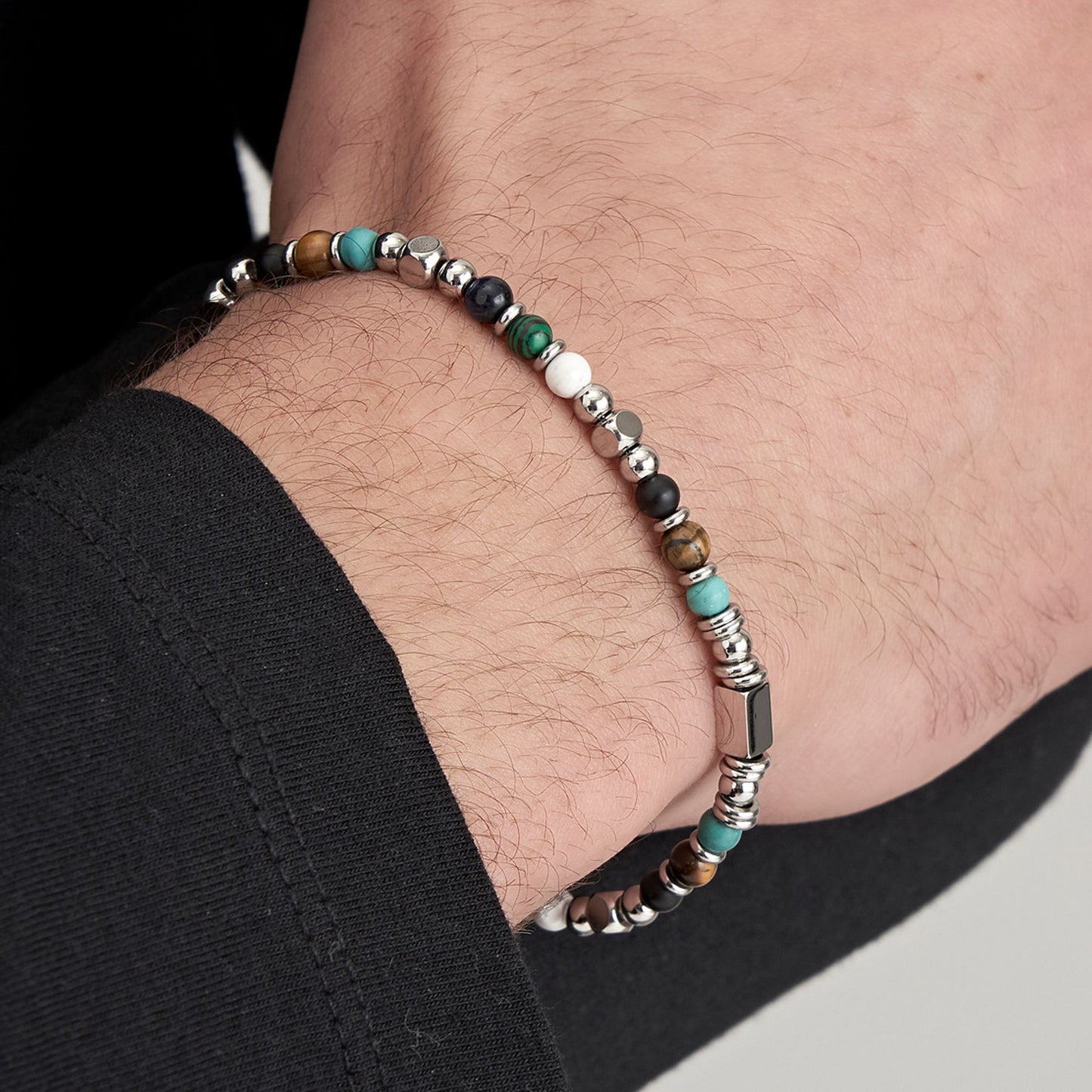 STEEL MEN'S BRACELET WITH BROWN TIGER EYE STONES