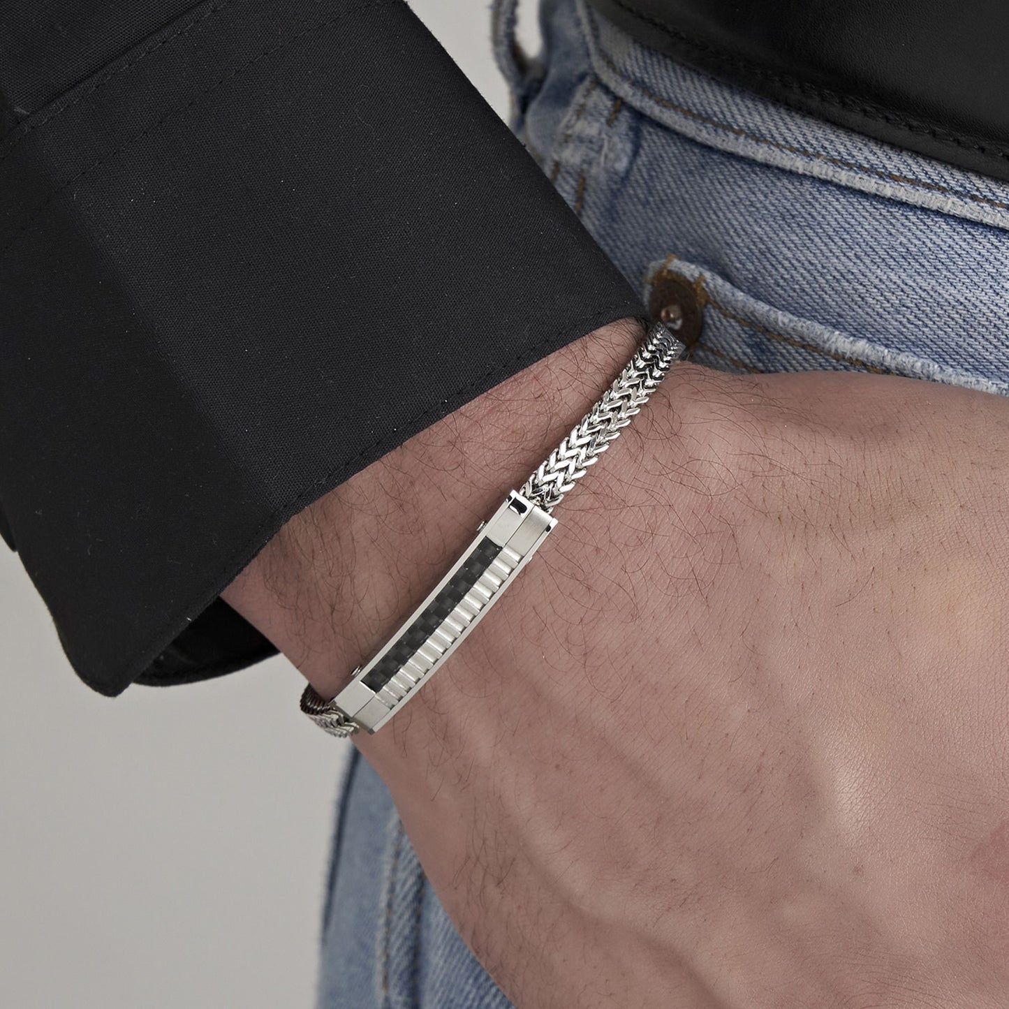 MAN'S STEEL BRACELET WITH CARBON FIBER PLATE Luca Barra