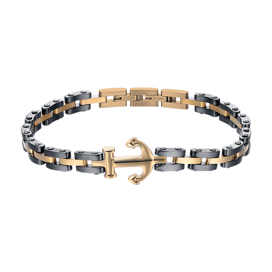 MEN'S IP ROSE STEEL BRACELET WITH BLACK CERAMIC ELEMENTS AND ANCHOR