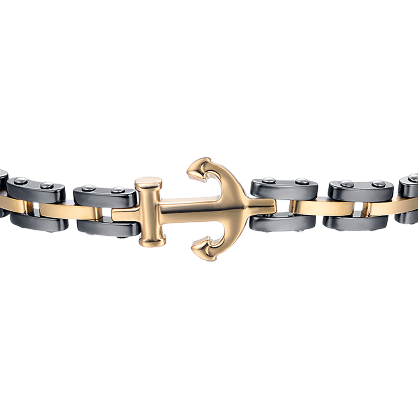 MEN'S IP ROSE STEEL BRACELET WITH BLACK CERAMIC ELEMENTS AND ANCHOR