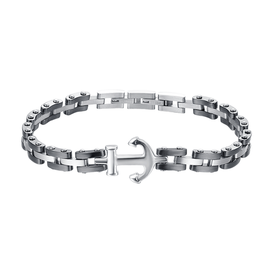 MEN'S IP ROSE STEEL BRACELET WITH BLACK CERAMIC ELEMENTS AND ANCHOR