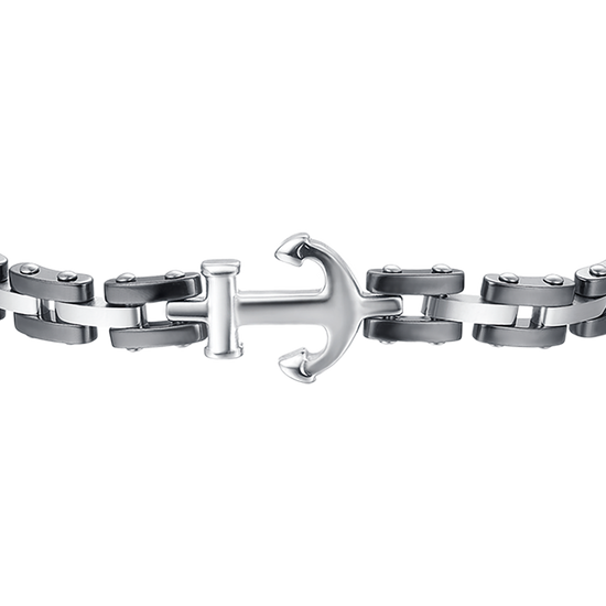 MEN'S IP ROSE STEEL BRACELET WITH BLACK CERAMIC ELEMENTS AND ANCHOR