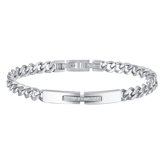 STEEL MEN'S BRACELET WITH PLATE AND WHITE CRYSTALS