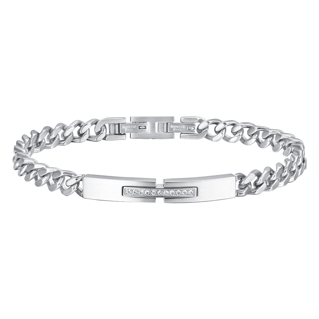 STEEL MEN'S BRACELET WITH PLATE AND WHITE CRYSTALS