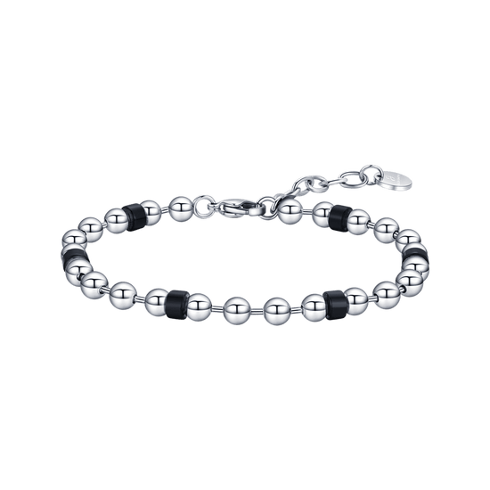 STEEL MEN'S BRACELET WITH BLACK ELEMENTS