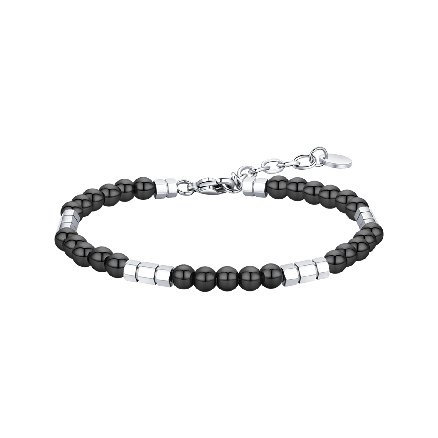 STEEL MEN'S BRACELET WITH BLACK STONES AND STEEL ELEMENTS