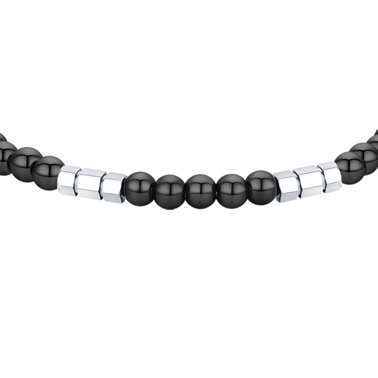 STEEL MEN'S BRACELET WITH BLACK STONES AND STEEL ELEMENTS