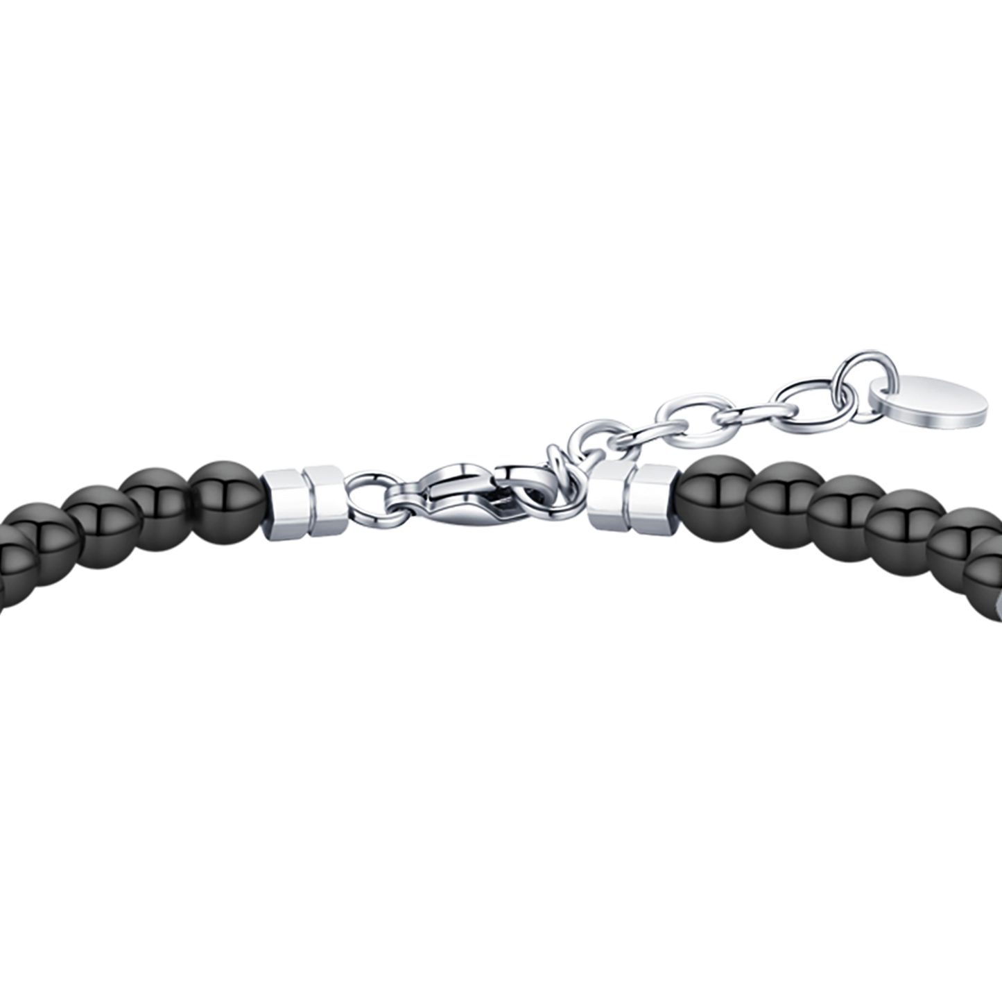 STEEL MEN'S BRACELET WITH BLACK STONES AND STEEL ELEMENTS