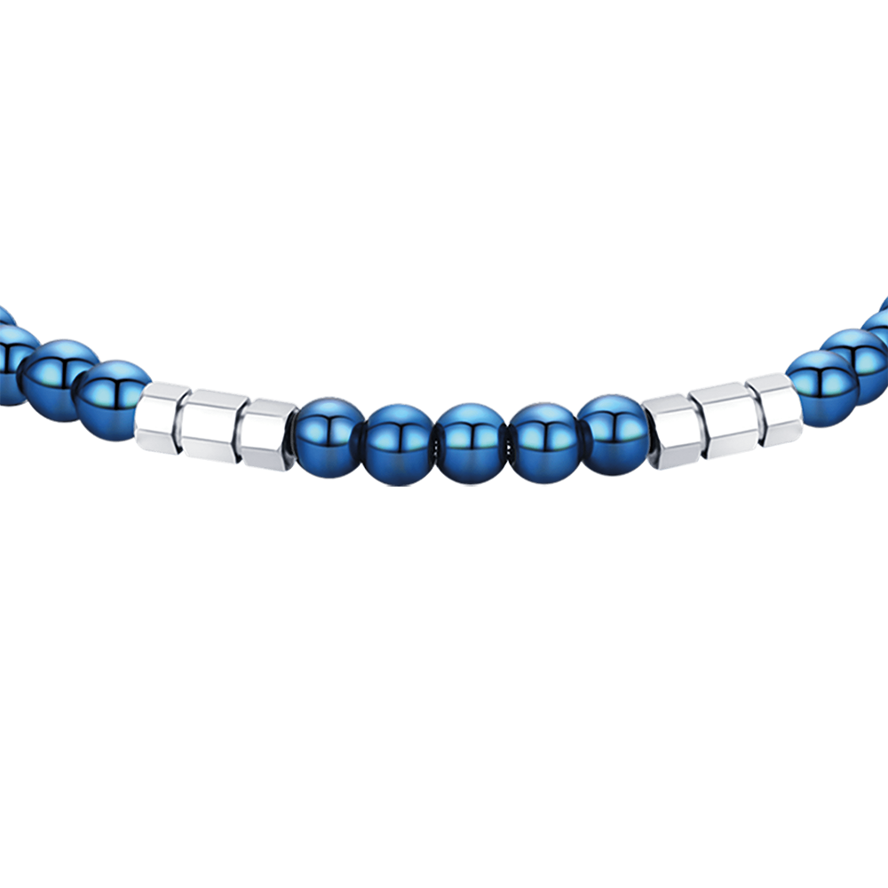 STEEL MEN'S BRACELET WITH BLUE STONES AND STEEL ELEMENTS