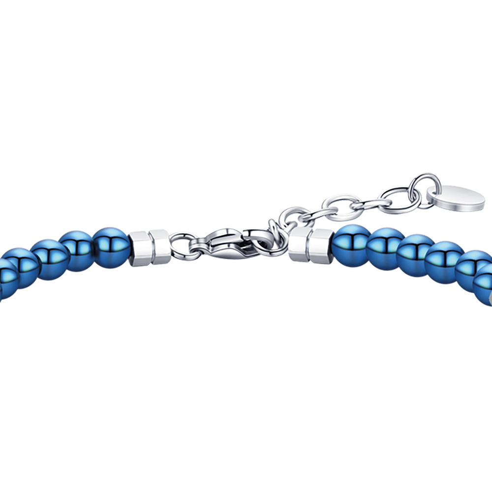 STEEL MEN'S BRACELET WITH BLUE STONES AND STEEL ELEMENTS