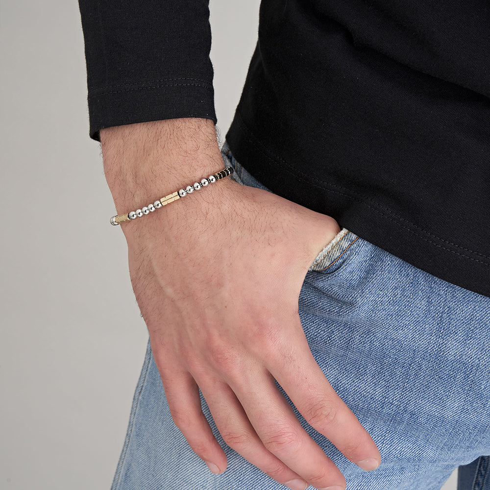 STEEL MEN'S BRACELET WITH STEEL STONES AND STEEL ELEMENTS