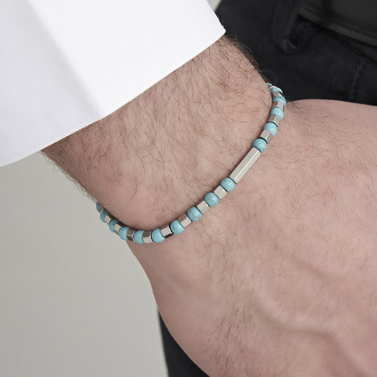 STEEL MEN'S BRACELET WITH TURQUOISE STONES