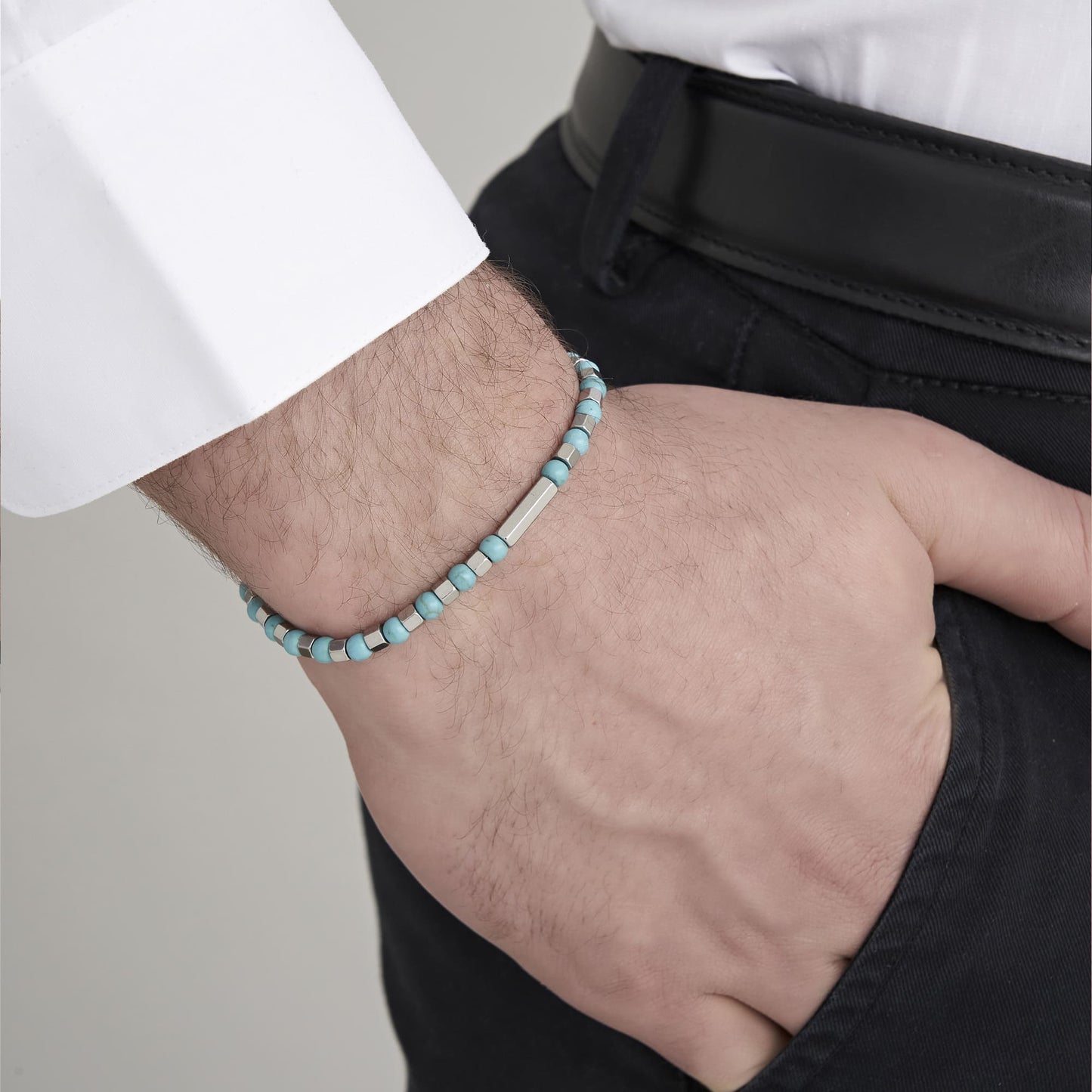 STEEL MEN'S BRACELET WITH TURQUOISE STONES