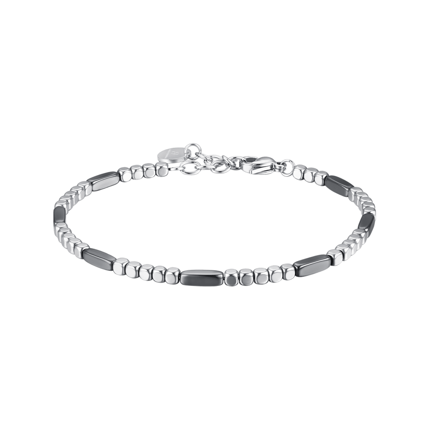 STEEL MEN'S BRACELET WITH SILVER HEMATITE AND GRAY ELEMENTS