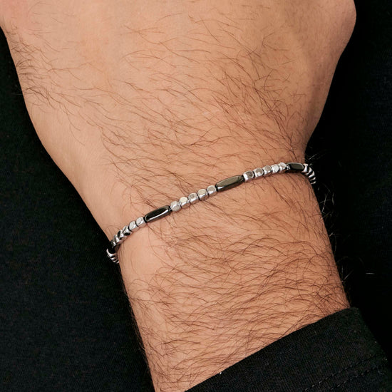 STEEL MEN'S BRACELET WITH SILVER HEMATITE AND GRAY ELEMENTS