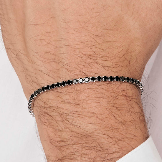 STEEL MEN'S TENNIS BRACELET WITH BLACK CRYSTALS