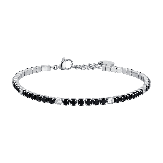 STEEL MEN'S TENNIS BRACELET WITH BLACK AND WHITE CRYSTALS