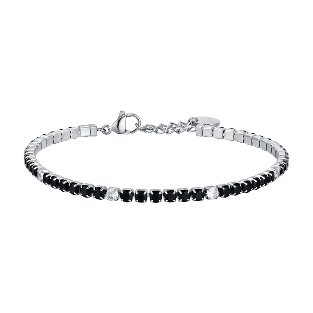 STEEL MEN'S TENNIS BRACELET WITH BLACK AND WHITE CRYSTALS