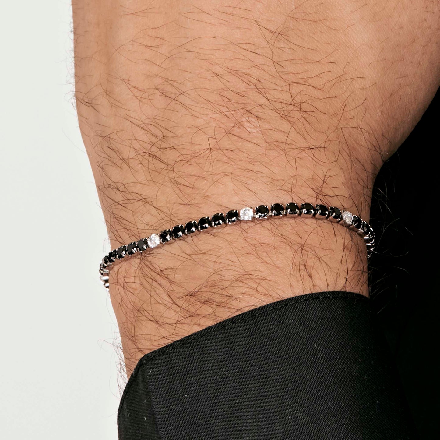 STEEL MEN'S TENNIS BRACELET WITH BLACK AND WHITE CRYSTALS