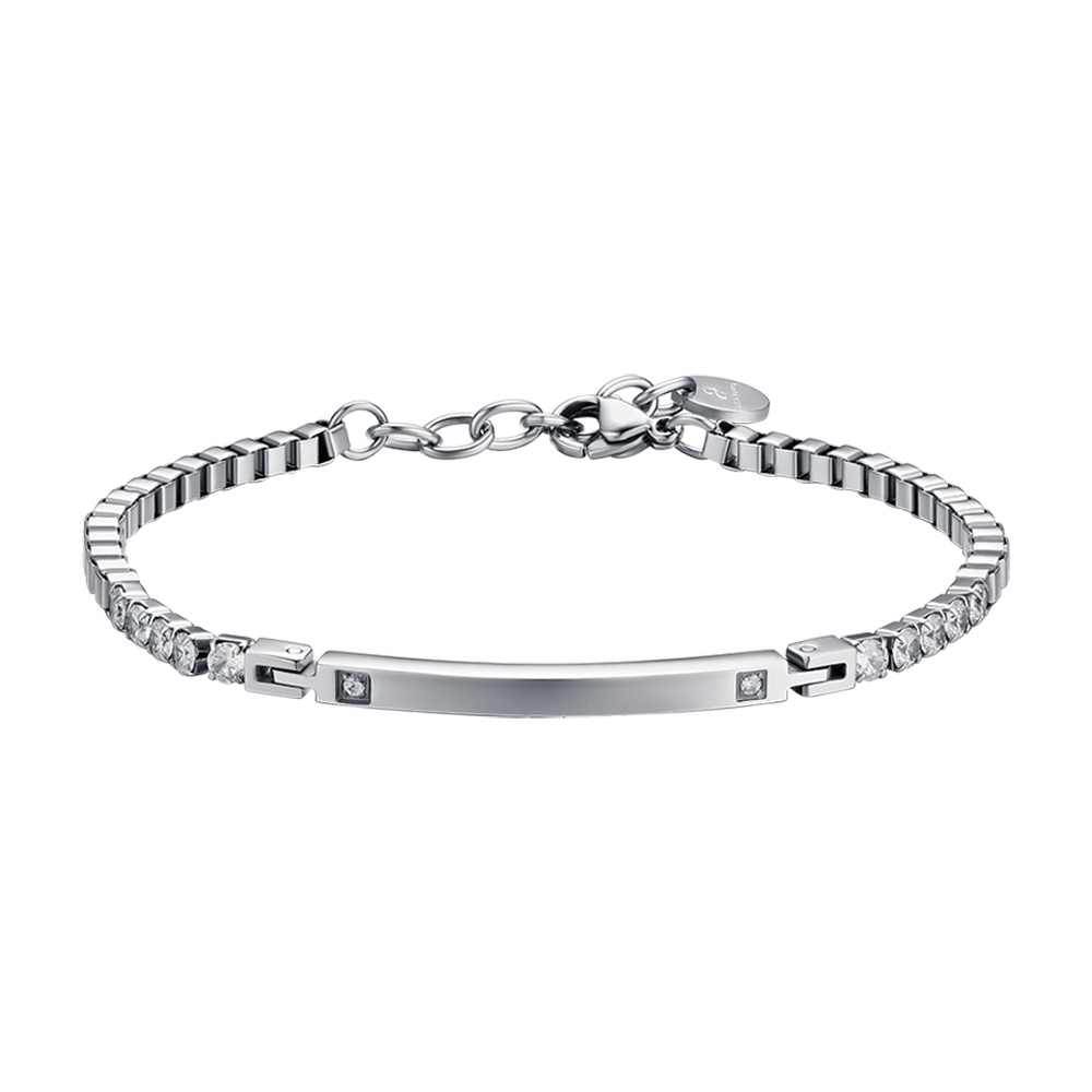 STEEL MEN'S BRACELET WITH PLATE AND WHITE CRYSTALS