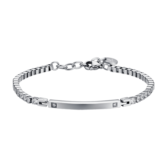 STEEL MEN'S BRACELET WITH PLATE AND WHITE CRYSTALS