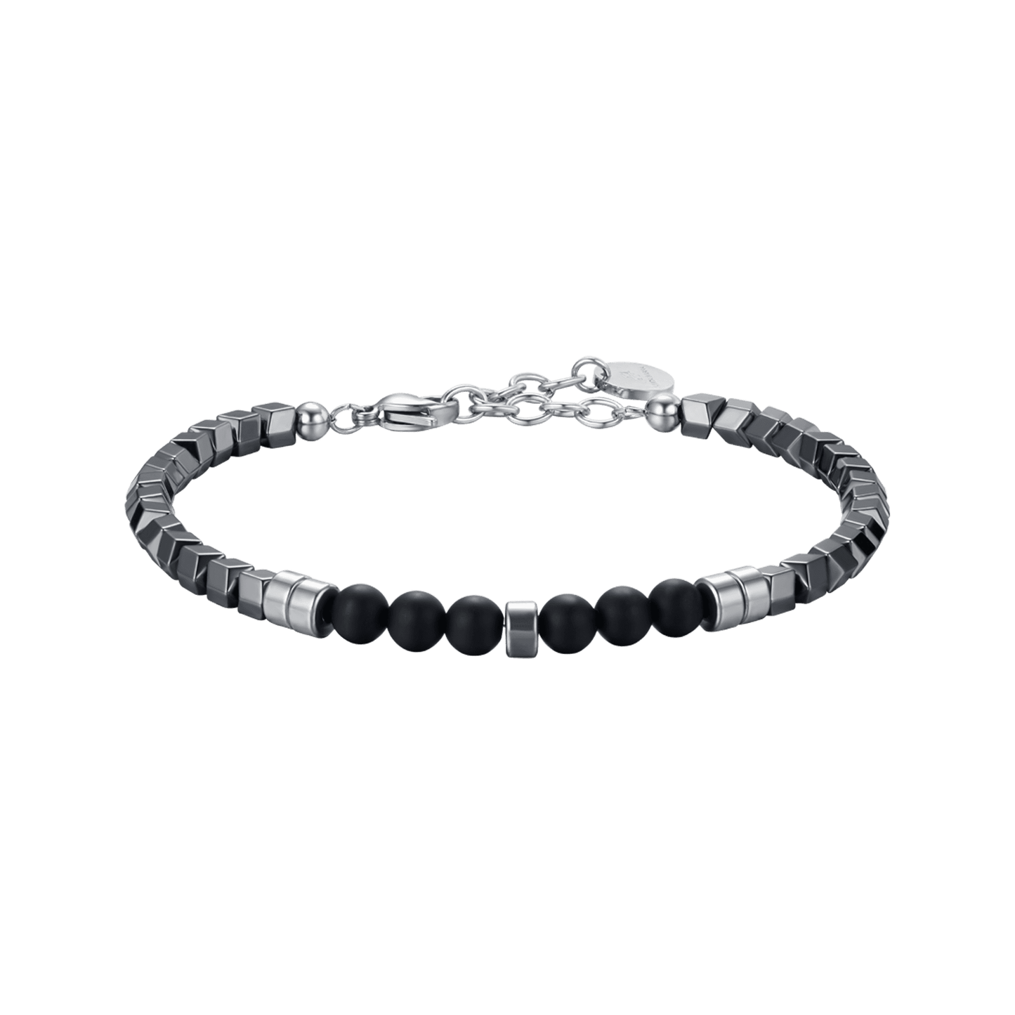 STEEL MEN'S BRACELET WITH GRAY IP HEMATITE AND BLACK STONES